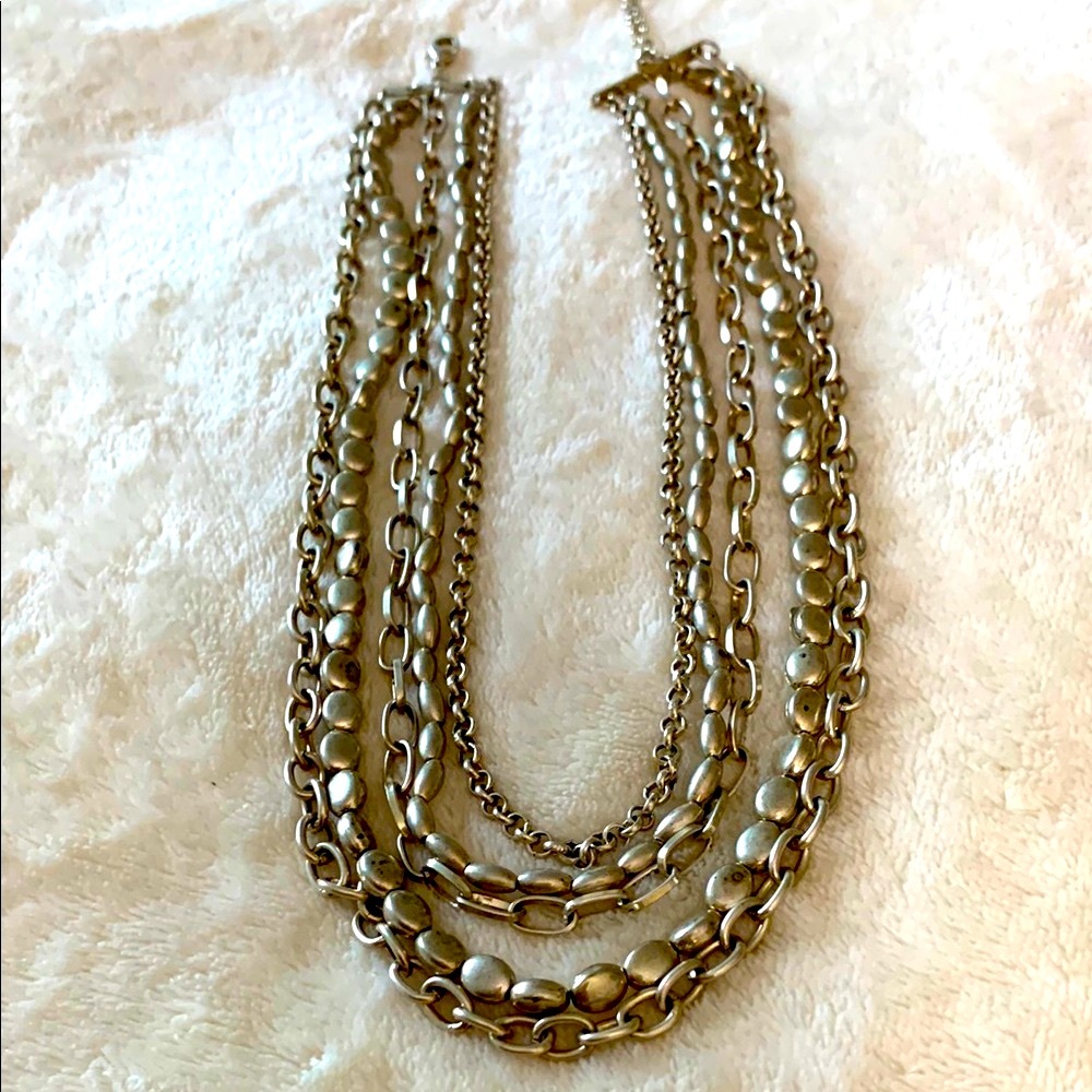 Elegant Silver 5 Strand Multi-Layer Necklace In D… - image 1